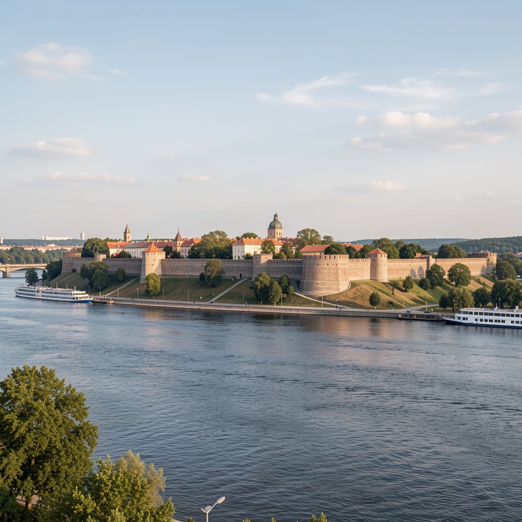 Panorama Beograda sa rijeke, Kalemegdan tvrđava u pozadini, Sava i Dunav u prvom planu